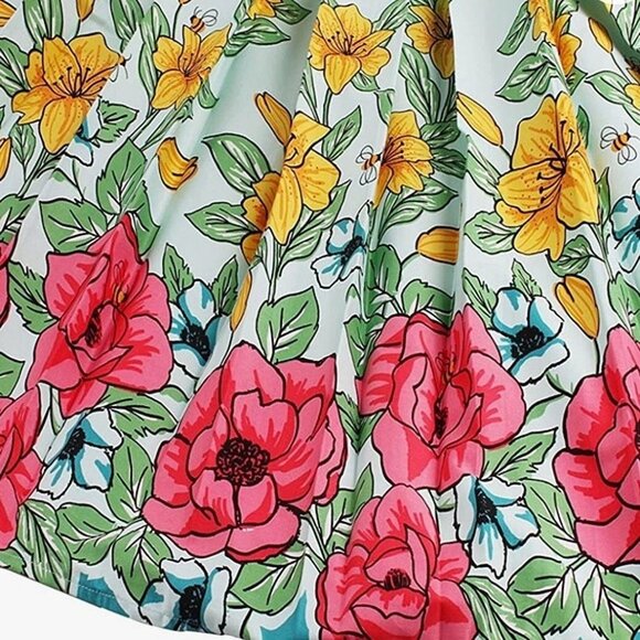🐝 Floral Bee Print Pleated Midi Skirt – High Waist Vintage-Inspired Size M - Picture 4 of 6
